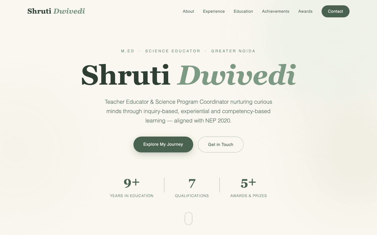 Shruti Dwivedi website screenshot