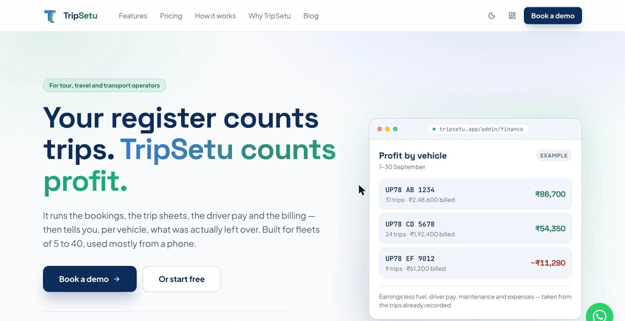 TripSetu website screenshot
